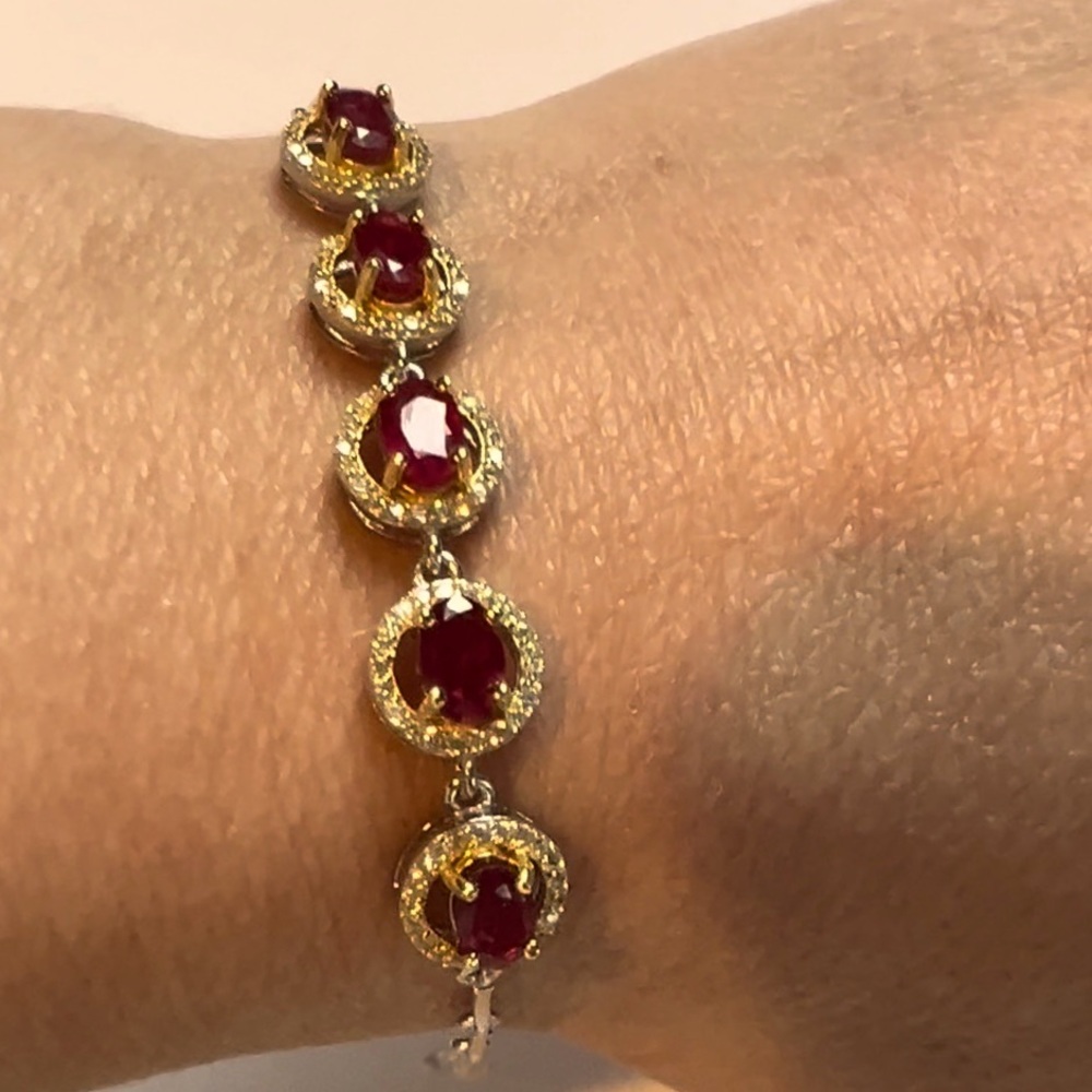 BR1 2CT Natural RUBY Two-Tone Bracelet Rhodium and 18K Yellow Gold over S925